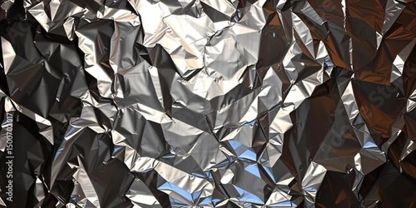 Fototapeta Shimmering silver foil with deep shadows and bright highlights, creating a luxurious textured backdrop, material, shine