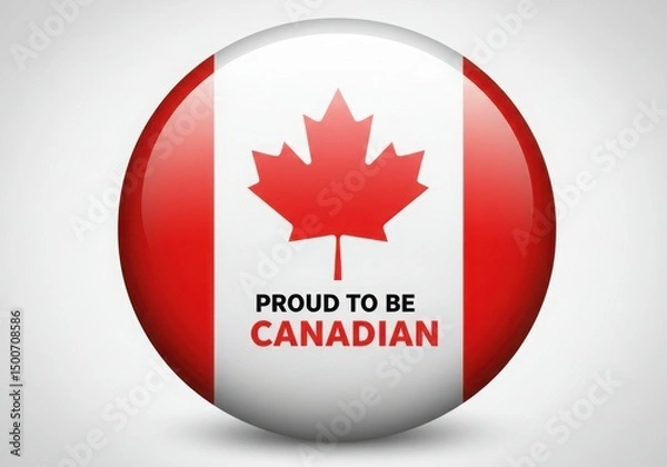 Fototapeta Canadian flag button with maple leaf and text