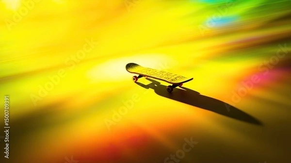 Fototapeta Yellow skateboard on abstract background, symbolizing dynamic urban lifestyle