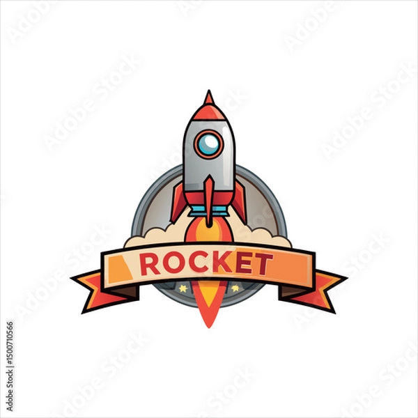 Obraz Rocket Launch Logo Design with Fire Flame and Banner
