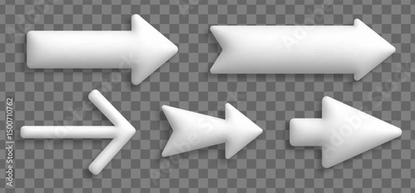 Fototapeta Trendy 3d white arrows set. Realistic pointing arrow icon collection isolated on transparent background