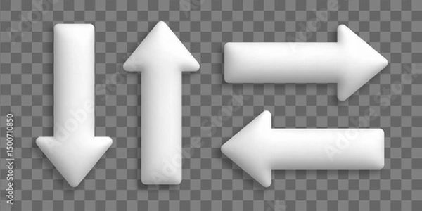 Fototapeta Trendy 3d white arrows set. Up, down, left and right pointing arrow icon collection