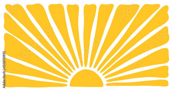 Fototapeta Retro groovy sun background. Doodle retro hippie style sunburst