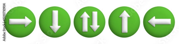 Fototapeta 3d green web buttons with white arrow. Up, down, left and right direction pointing arrows