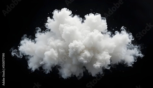 Fototapeta White Cloud Isolated on Black Background with Textured Smoke and Brush Effect