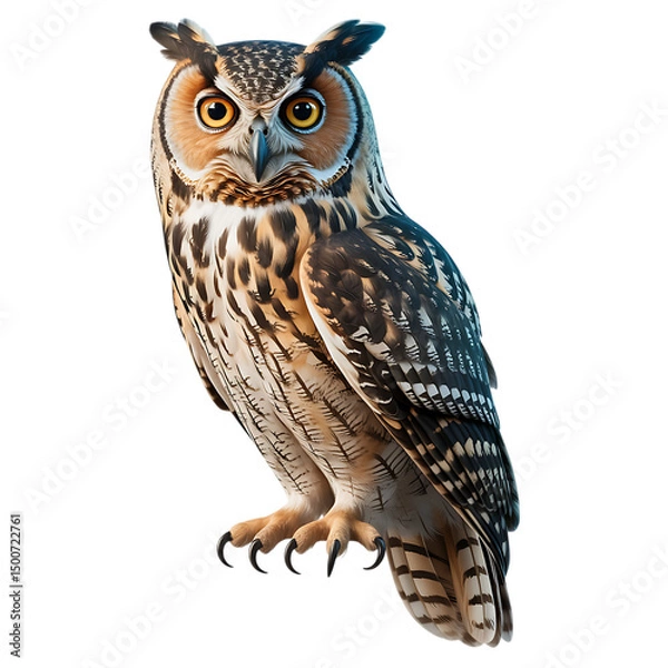 Obraz Realistic Owl Perched with Detailed Feathers Isolated on White Background