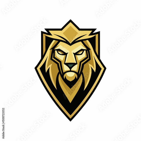 Obraz Clean Line Lion Head Logo in Gold vector illustration