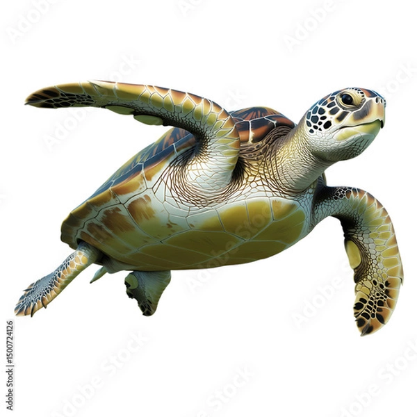 Obraz Realistic Sea Turtle Isolated on White Background