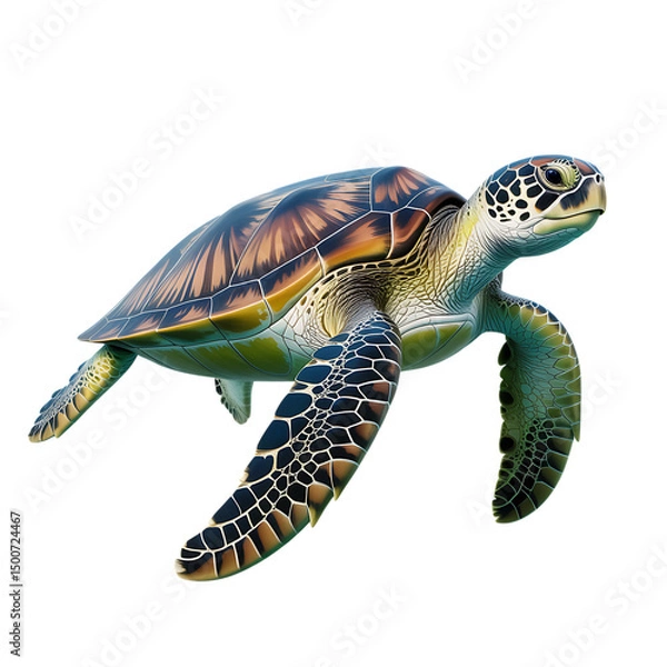 Obraz Realistic Sea Turtle Isolated on White Background