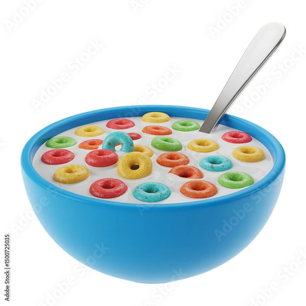 Obraz Bowl of Colorful Cereal with Milk Isolated on White Background
