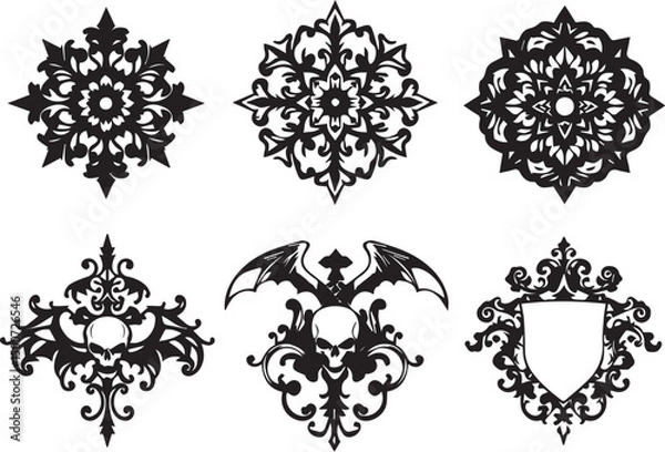 Fototapeta A set of elements, symbols, ornaments, mandalas. Hand drawn vector illustration
