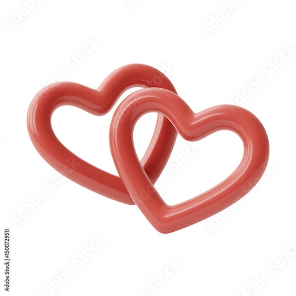 Obraz Intertwined Glossy Red Hearts Isolated on White Background