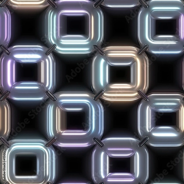Fototapeta Y2K wireframe pattern in soft chrome and neon, futuristic retro vibe