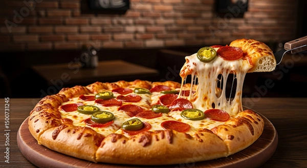 Obraz Classic Margherita Pizza: Fresh Mozzarella & Basil Delight, Authentic Italian Pizza: Margherita with San Marzano Tomatoes, Neapolitan Margherita: Simple & Delicious Pizza.