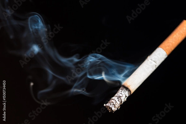 Obraz Burning cigarette with smoke and concept of cigarettes 