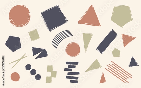 Fototapeta 手書き風の幾何学模様のイラストセット　ベクター(カラー)