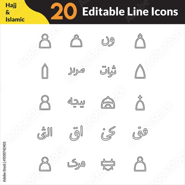 Fototapeta Eid, Hajj and Umrah vector outline Icons set in Thin Line Vector Format.