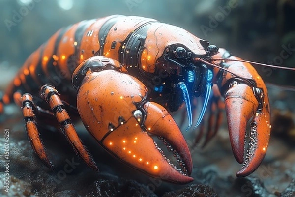 Fototapeta Robotic lobster in dark, damp environment; sci-fi concept art