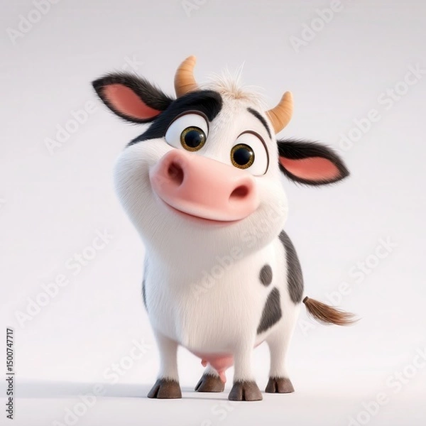 Fototapeta A cheerful cartoon cow with a happy expression.