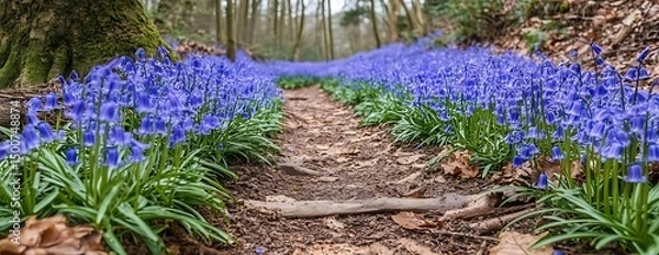 Fototapeta Bluebell path, forest walk, spring bloom