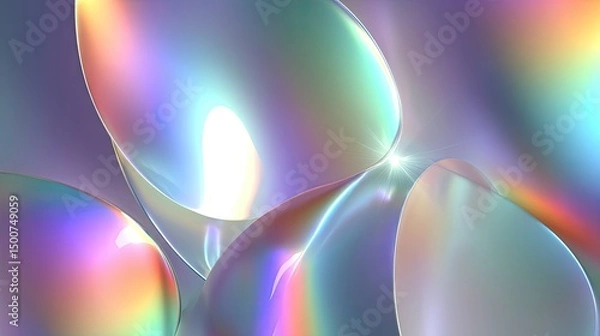 Fototapeta Soft curved shapes with rainbow gradients and light reflection, fluid holographic style