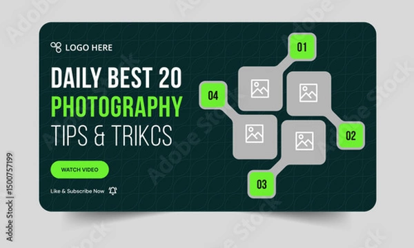 Fototapeta Trendy photography tips and tricks video thumbnail banner design, daily photo shoot technique video cover banner design, fully customizable vector eps 10 file format