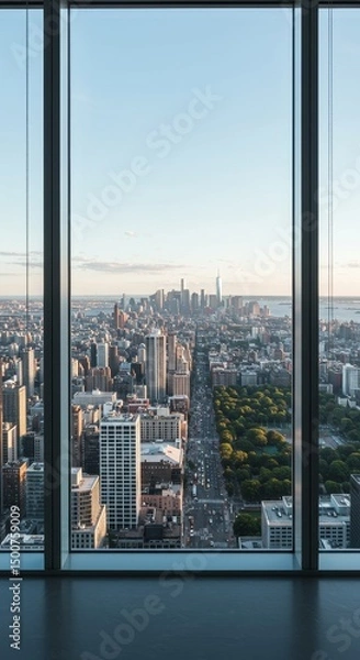 Obraz Photo of a Modern City View Through a Window with Daytime Sunlight