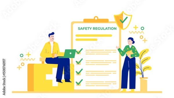 Obraz Safety regulation checklist. Workplace safety and office health standards, perfect for safety presentations, workplace training materials, and regulatory compliance concepts.