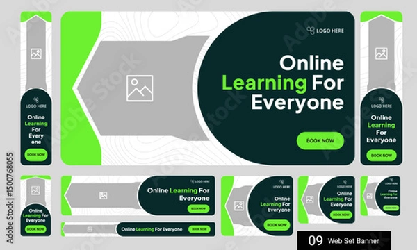 Fototapeta Customizable vector online education web set banner design for social media post, daily learning web bundle banner design, editable vector eps 10 file format