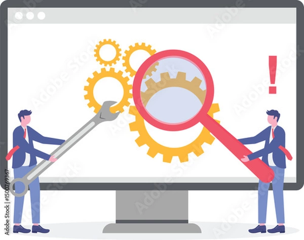 Fototapeta Teamwork gears as business cooperative machinery.Project development and management.

