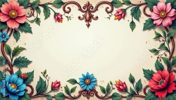 Obraz Intricate floral damask, swirling vines and leaves, detail, refined, retro