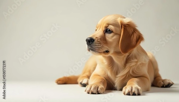 Obraz Golden Retriever puppy lying down, gazing off, loyal, animal, retriever