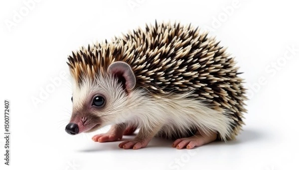 Obraz Tiny hedgehog curled in ball, isolated on pure white background, ball, mammal