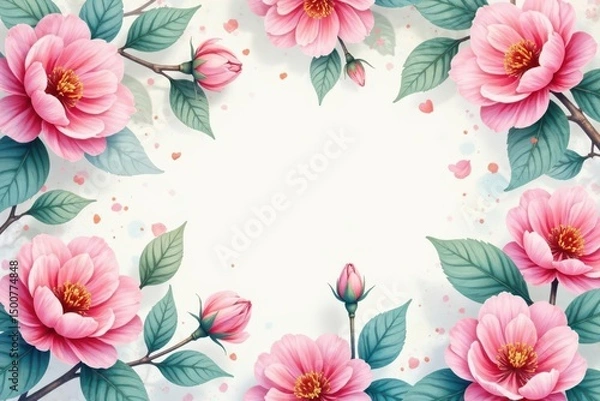 Obraz Delicate watercolor-style blossoms, endlessly repeating , print, seamless