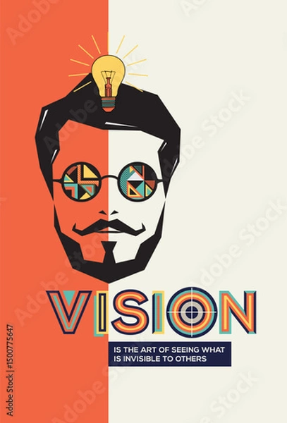 Obraz Vision concept in modern typography. Vision quote with idea bulb on businessman.
