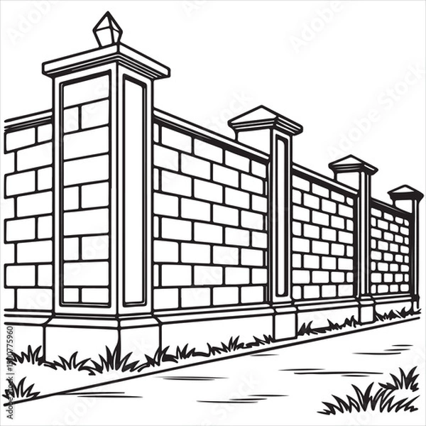 Obraz Brick Wall Pattern Icon – Black and White Seamless Design

