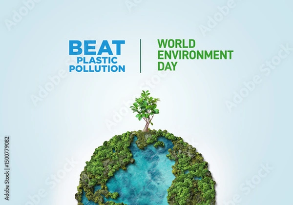 Fototapeta #BeatPlasticPollution, World Environment day concept 2025 3d tree background. 