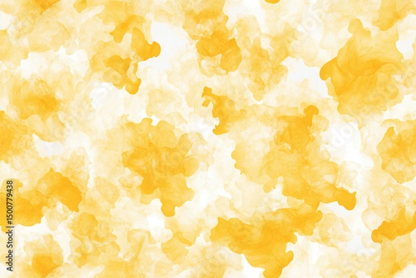 Obraz An abstract image featuring a pattern of translucent, golden-yellow clouds or smoke-like forms on a white background.  The shapes vary in size and density, creating a soft, ethereal effect