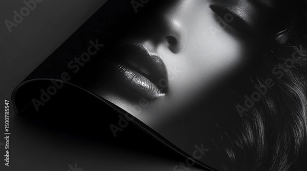 Fototapeta Monochrome Beauty: Close-up of a Woman's Face in a Stylish Magazine