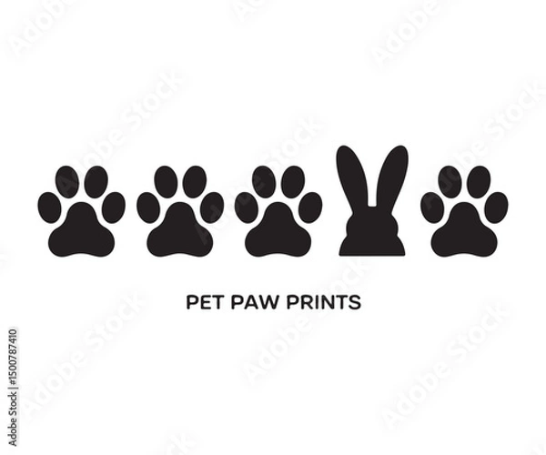 Fototapeta Set Of Black and White Dog Paw Print Icon Pair vector illustration