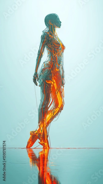 Fototapeta Futuristic female android in dynamic pose