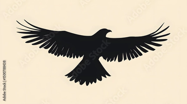 Fototapeta Soaring Silhouette of an Eagle: A stylized silhouette of an eagle with outstretched wings, rendered in bold black against a soft background. conveying strength and freedom.