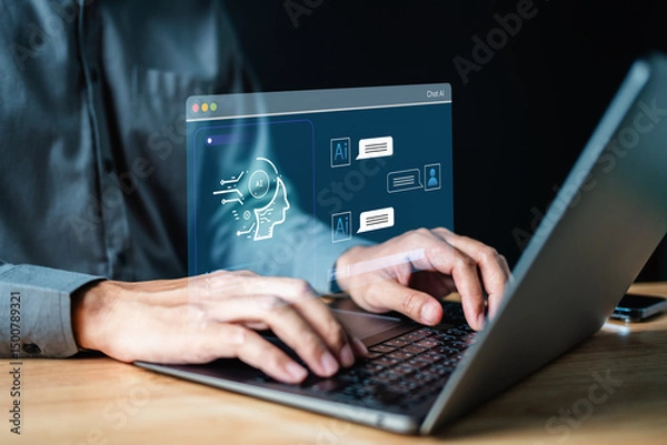 Fototapeta Artificial intelligence analysis algorithm technology. Ai analyst machine learning. Artificial intelligence.