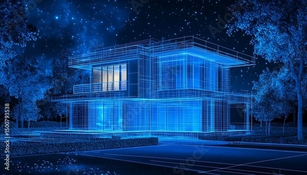 Fototapeta Modern house design, night vision