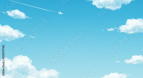 Obraz 青空と雲と飛行機、背景素材