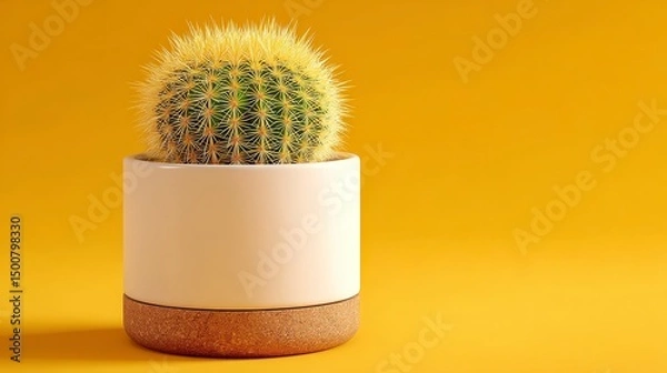 Obraz High-resolution studio product mockup of a potted cactus on a minimalist pure color background, featuring copy space for seamless integration into advertising or promotional designs.