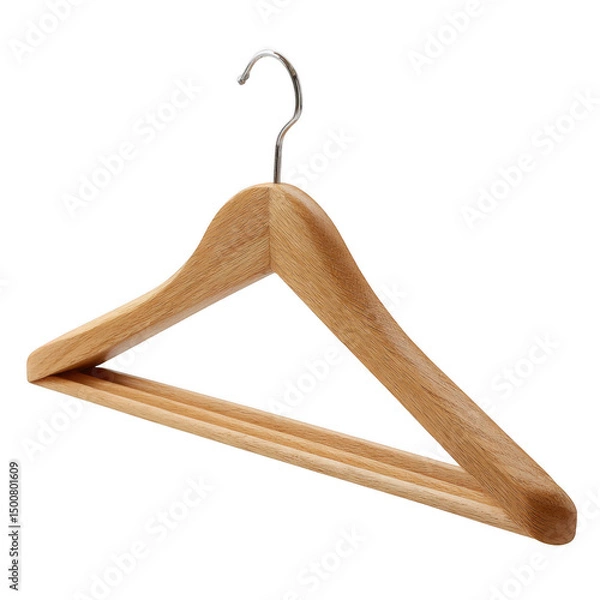 Fototapeta Isolated wooden clothes hanger with metal hook against a plain black studio background close up view