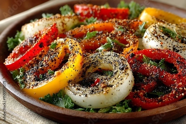 Fototapeta Colorful Veggie Salad on Wooden Plate