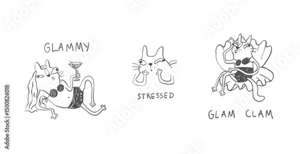 Obraz Minimal Cat Doodles – Whimsical Funny Illustration
