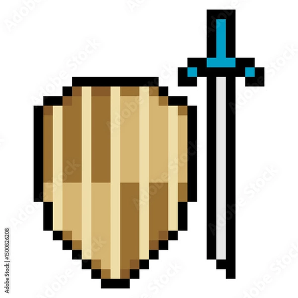 Fototapeta Shield and sword in pixel art style